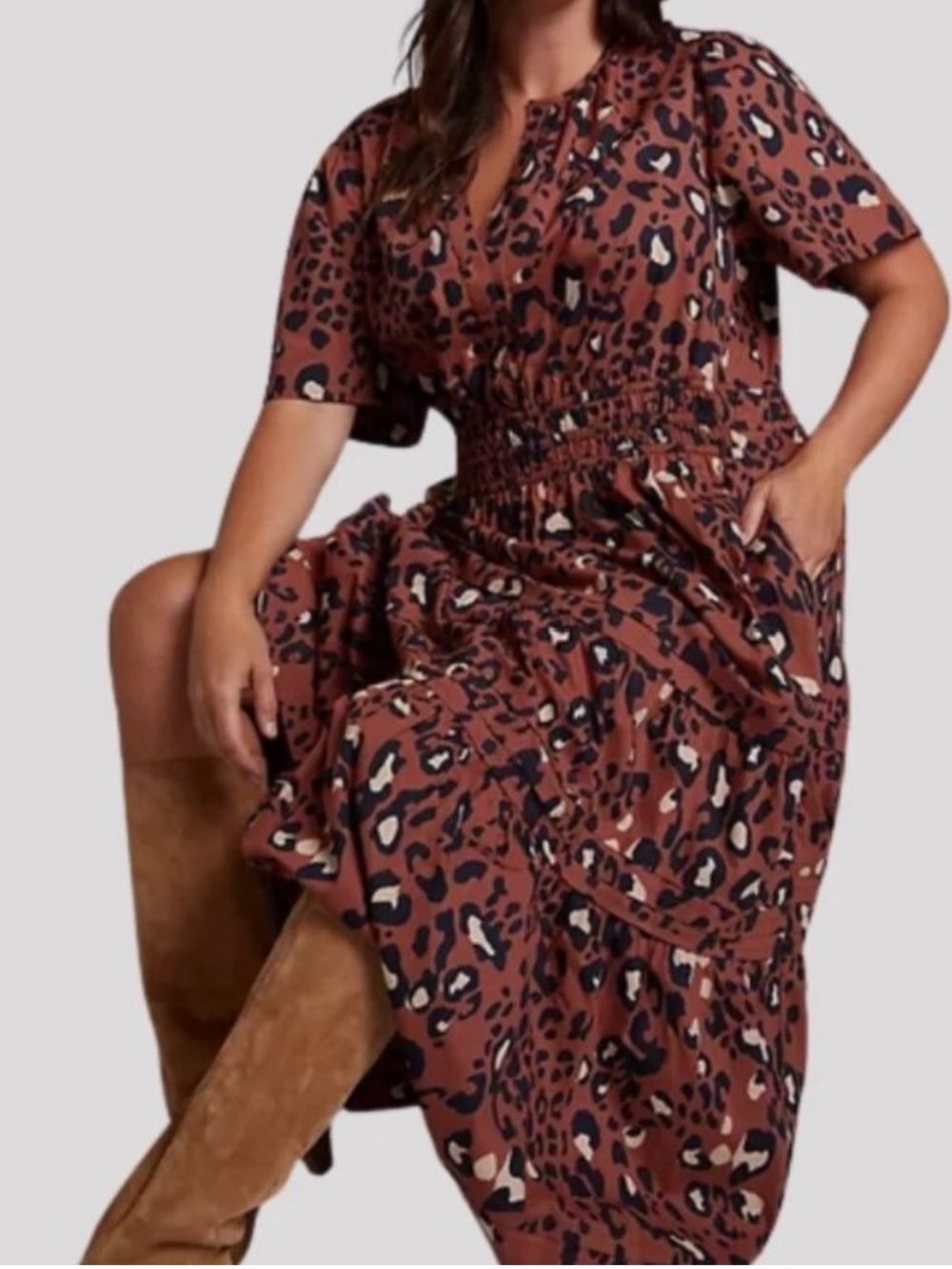 Anthropologie Maeve Somerset Maxi in Leopard Print Tiered Cotton Dress large
